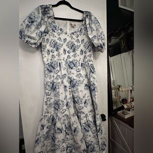 Rachel Parcell White Midi Dress with Blue Floral Print
